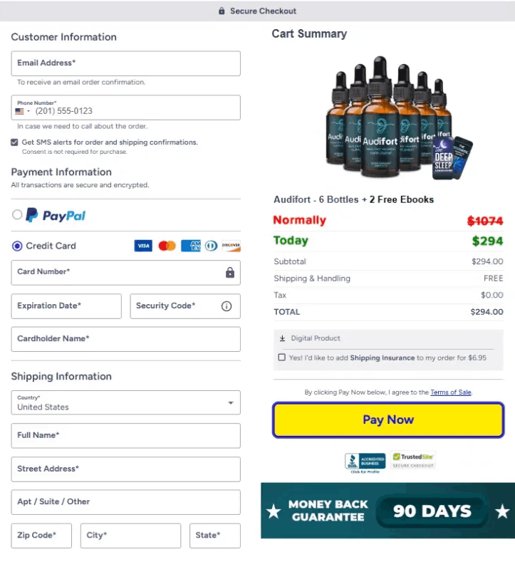 Audifort Checkout page